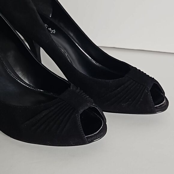 Nickles Soft Leather Black Upper Pump Peeptoe Shoes Size 9M - Picture 2 of 14
